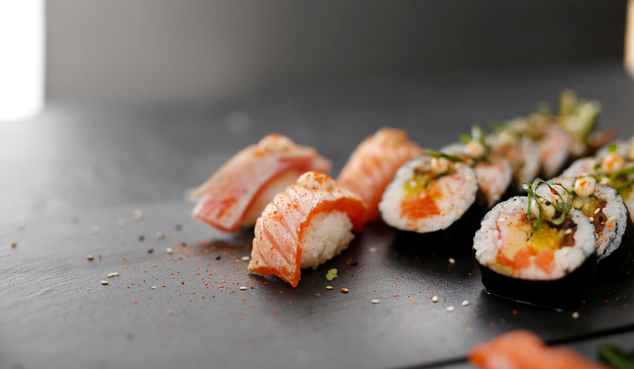Salmon Nigiri and Sushi Roll made with our Sushi Machine
