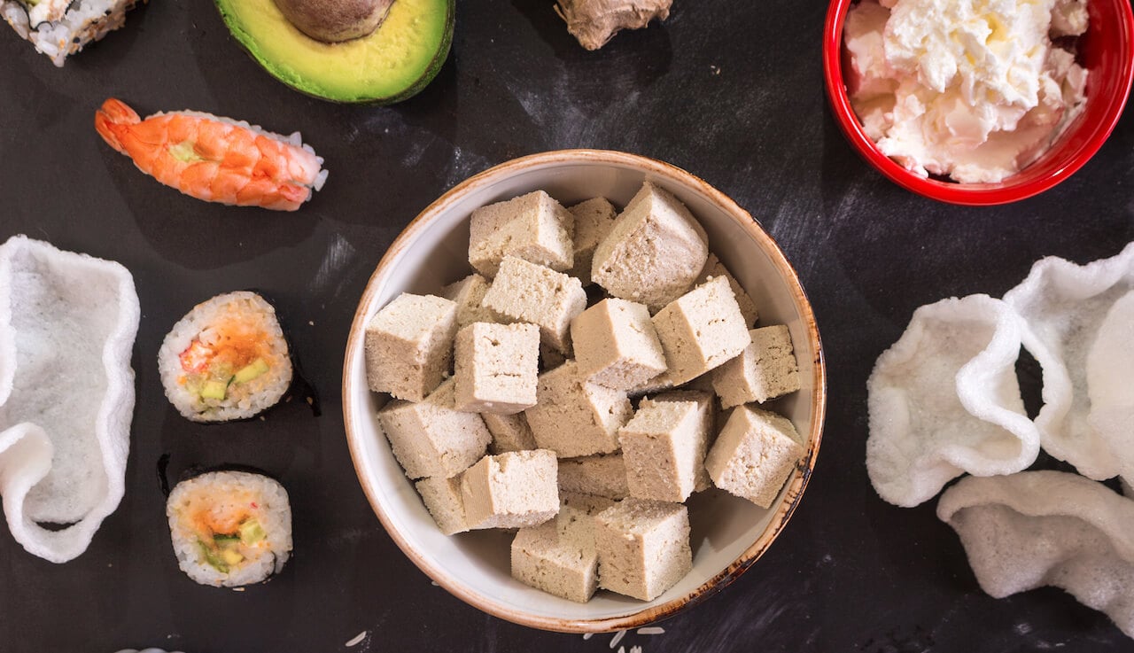 Tofu and Avocado ingredients for vegan sushi burrito recipe