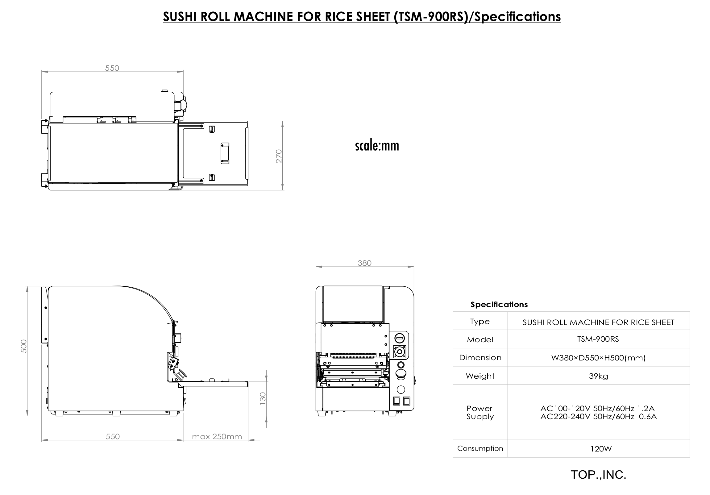 A graphic of TSM-900RS dimension and sizes