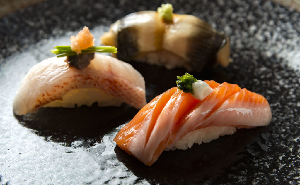 A feature image of 3 types of nigiri sushi