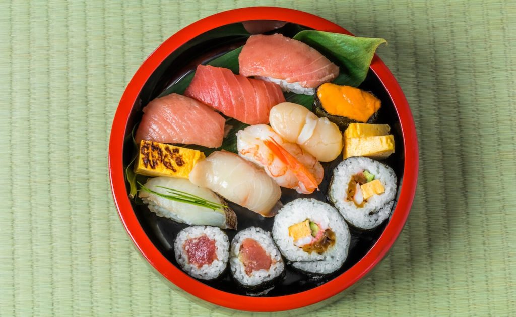 Sushi made by Sushi Robot in a Japanese plate