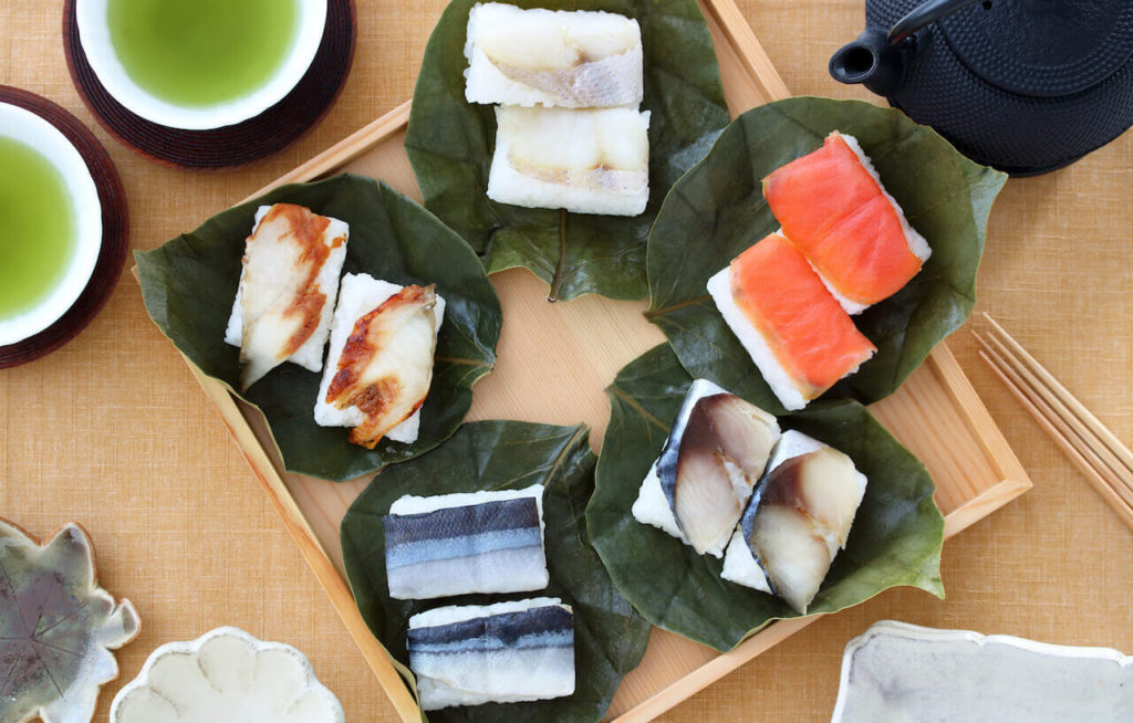 Leaf wrapped sushi in Japan