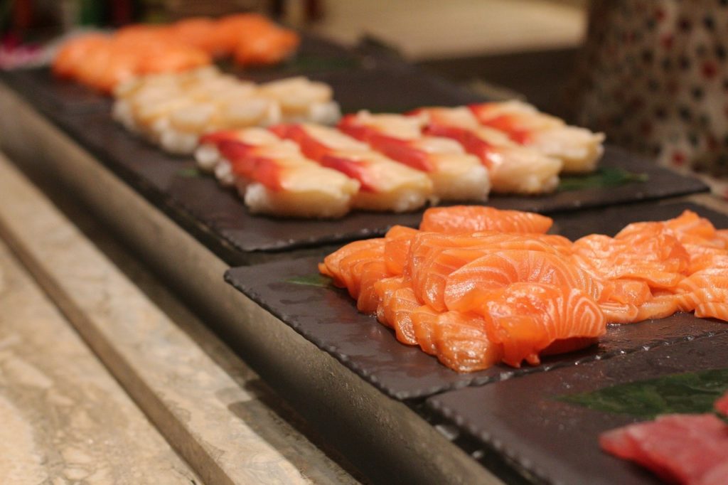 Sashimi sushi ready to be prepared with a sushi robot, the best scenario for a sushi business