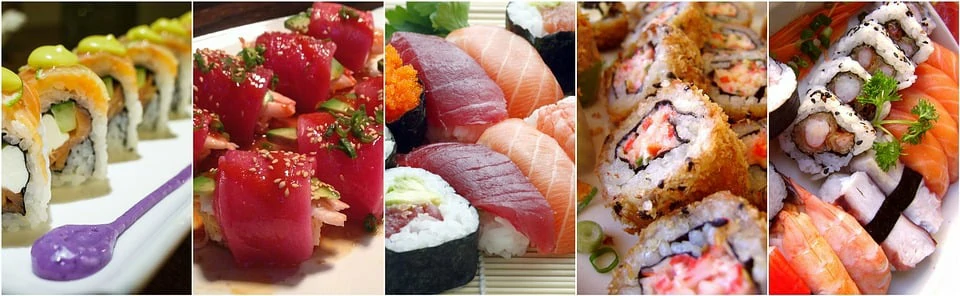 Different varieties of sushi